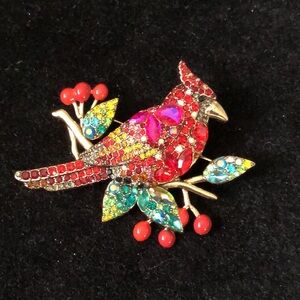 Colorful Red Cardinal Brooch
